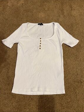 🌴 BUNDLE 5 FOR $25! 
J. Crew White Ribbed Scoop Neck Henley Tee